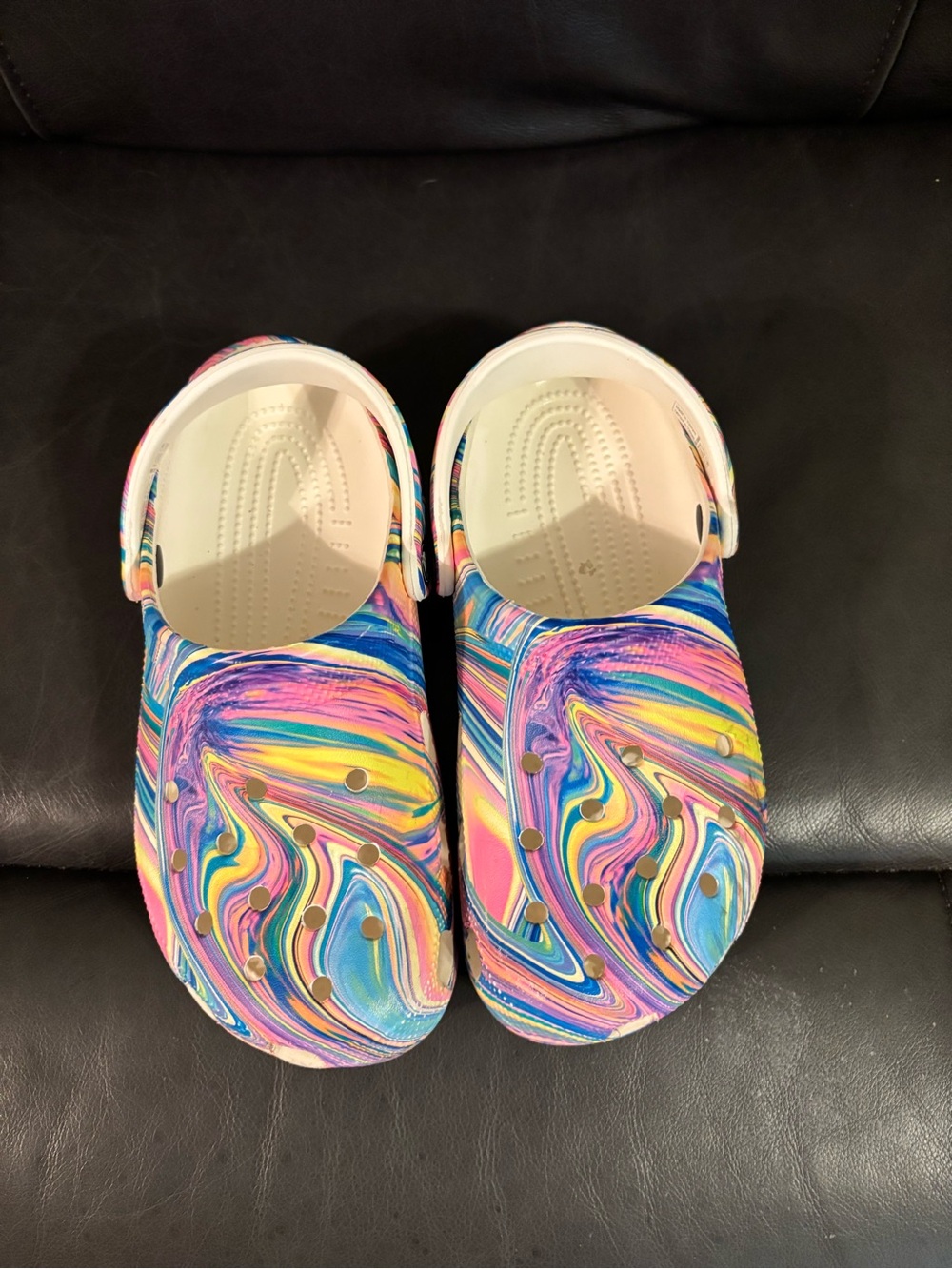 CROCS Women’s Swirl Multicolor Clogs with White Trim